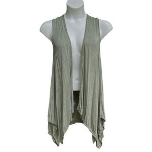 POL Green Lace Trim Sleeveless Duster Cardigan Womens Size Large Boho Rayon